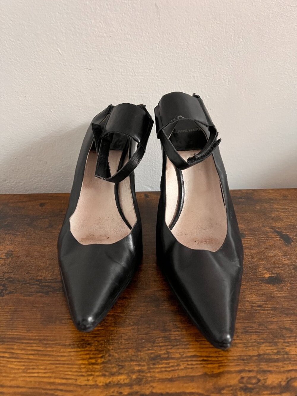 Vintage Pierre Hardy Black Leather Ankle Wrap Square High Heel